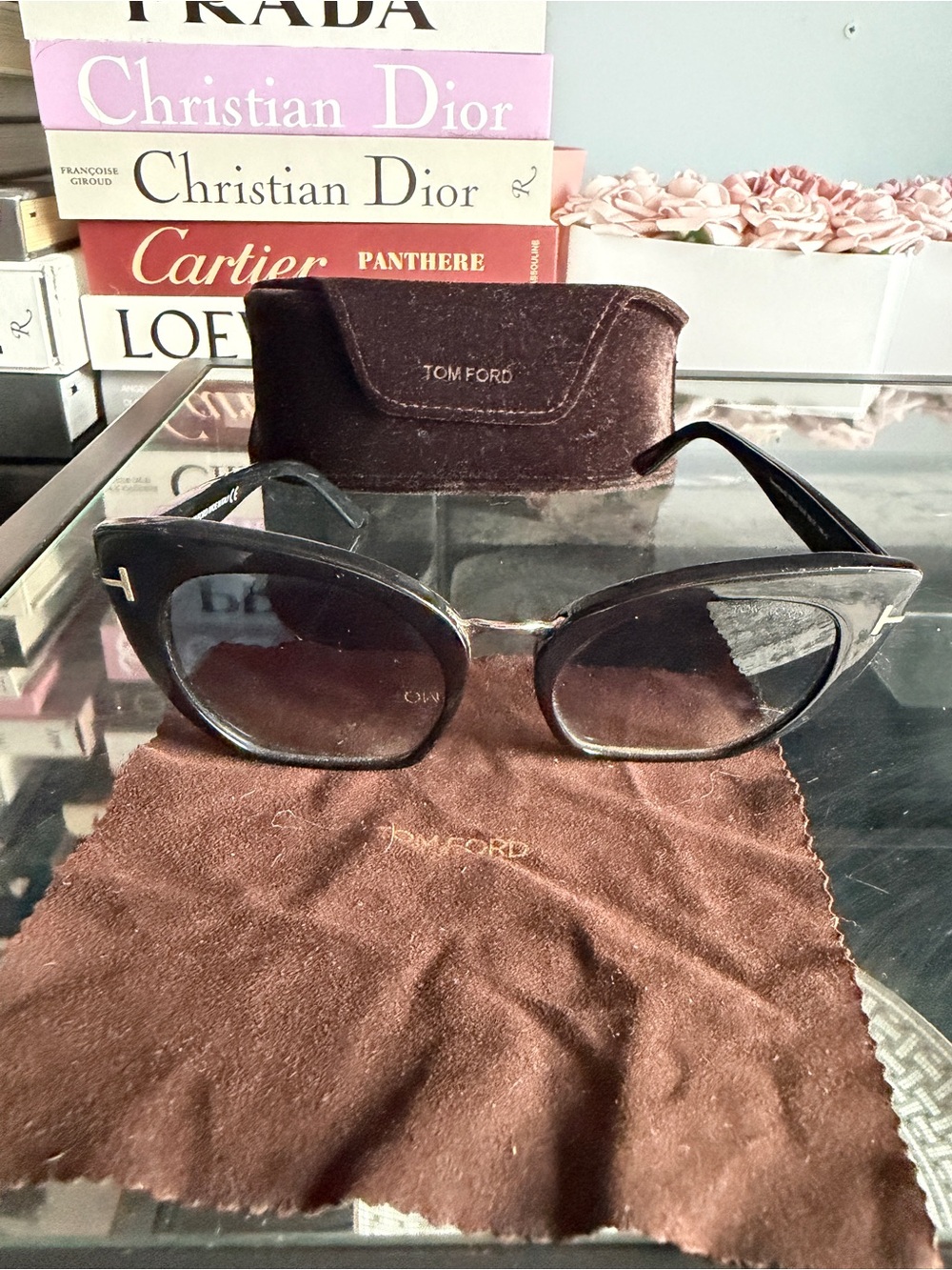 Tom Ford Black Cat-Eye Sunglasses with Case ***Loose in the middle / repairable